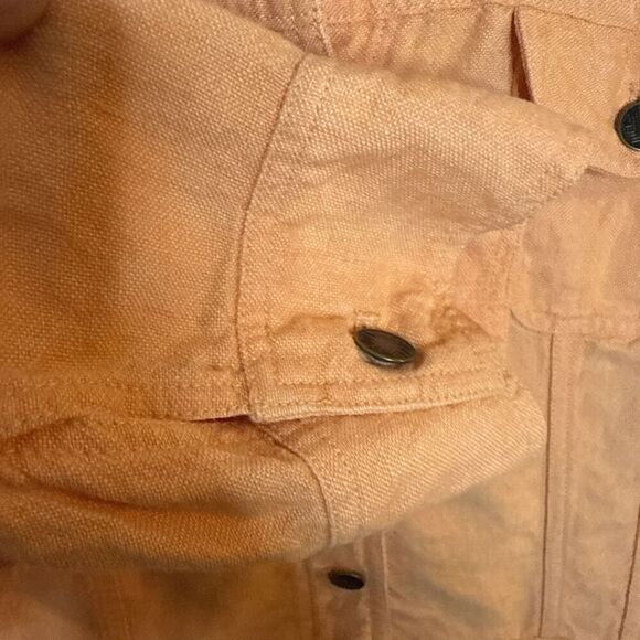 J Jill Womens Utility Jacket 100% Linen Peach Large Button Front Coastal - Picture 6 of 10